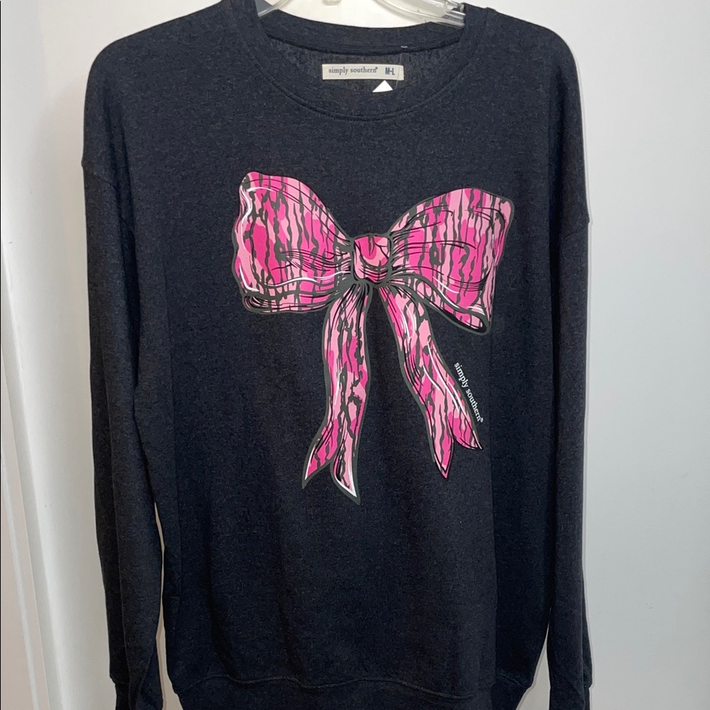 Simply Southern Pink Camo Bow Crewneck Sweatshirt